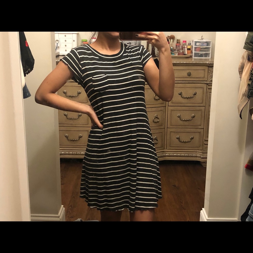 Gray and white striped t-shirt dress